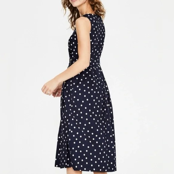 Boden women’s 10P Arwen Wrap Linen-Blend Midi Dress in Navy Polka Dot - Picture 10 of 13